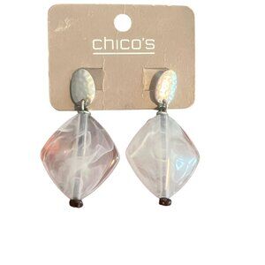 Chicos Glacia EP Drop Earrings Hammered Silver Tone Metal Acrylic Design 2" NEW
